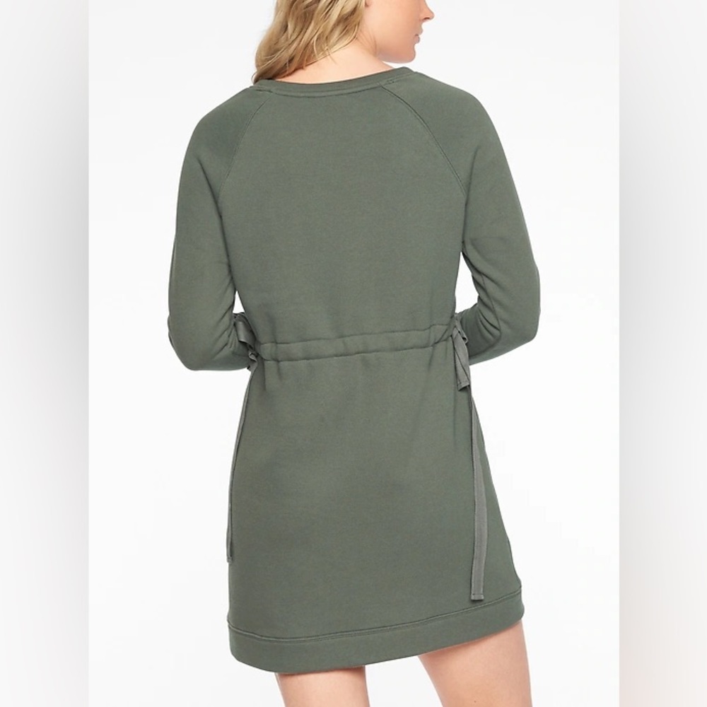 Athleta Cinch Sweatshirt Dress Olive Green/Gray XS - Picture 3 of 11